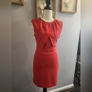 Mango Red Ruched Plunge Neck Midi Dress